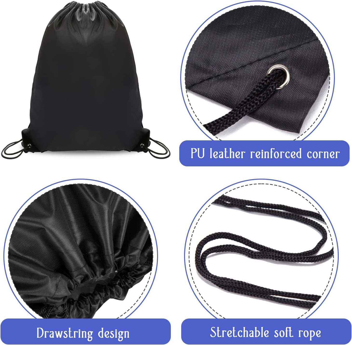 Sliverdew Drawstring Bag, Black PE Bag Drawstring Gym Bag String Swimming Bag Drawstring Backpack for Sports, Gym, Travel, Swimming, Beach – Bild 4
