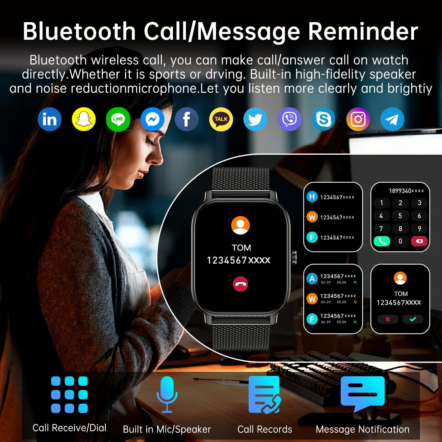 Smartwatch Men Women Fitness Watch with Phone Function: Bluetooth Call Watch Smart Watch Waterproof Wristwatch Fitness Tracker with Heart Rate Sleep Monitor Pedometer Sports Watch Watches Android iOS