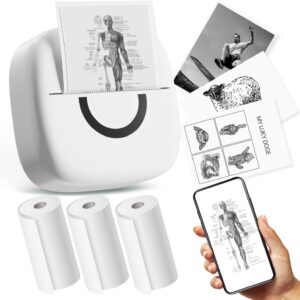 cabaro Mini Printer Sticker Printer Photo Printer with 3 Rolls Bluetooth Thermal Printer for Learning, Study Notes, Anatomical Charts, Photos