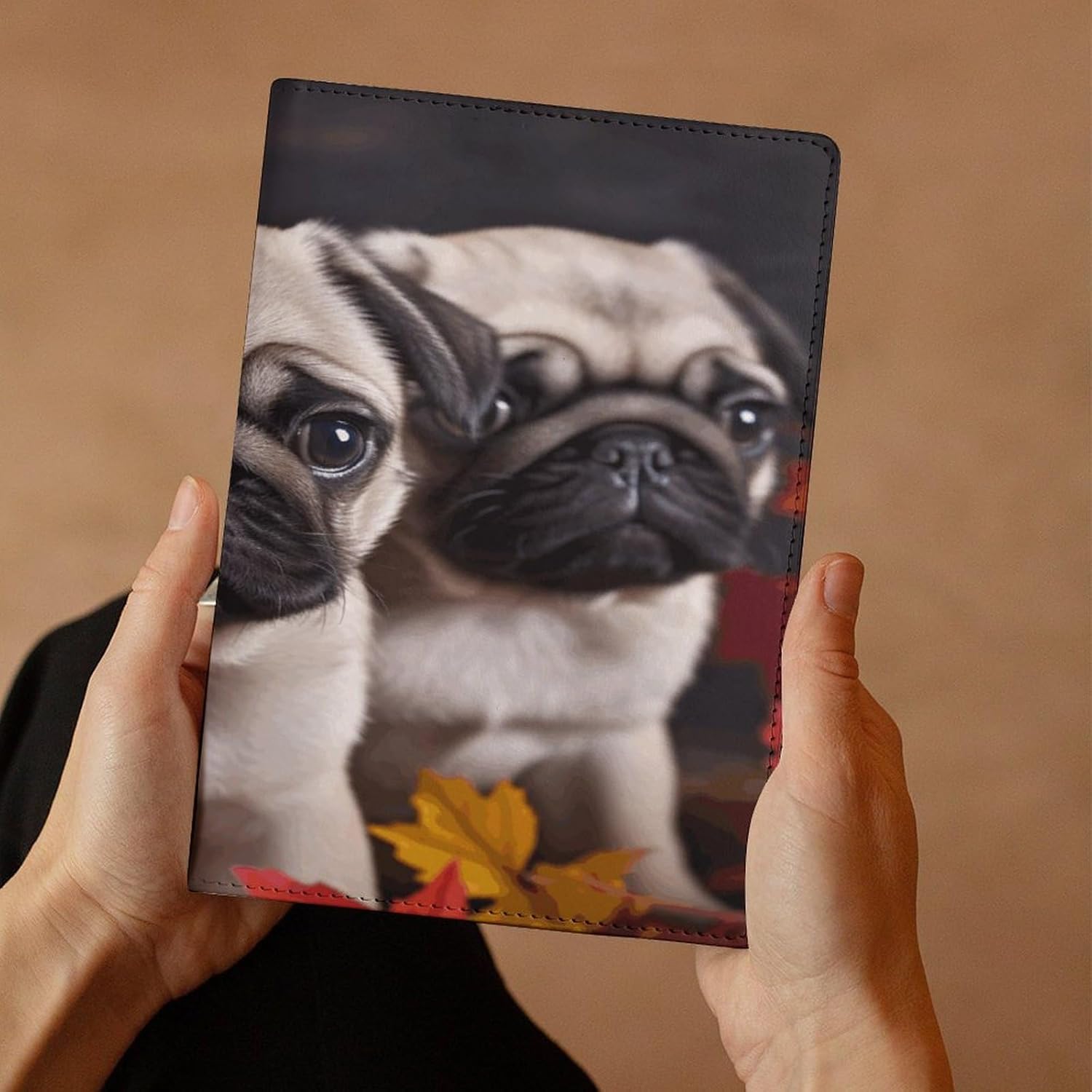 Leder-Notizbuchhülle, strapazierfähige Buchumschläge, Mops-Druck, wasserdicht, schützt Notizbücher, Bücher und ist für Büro und Schule geeignet – Bild 5