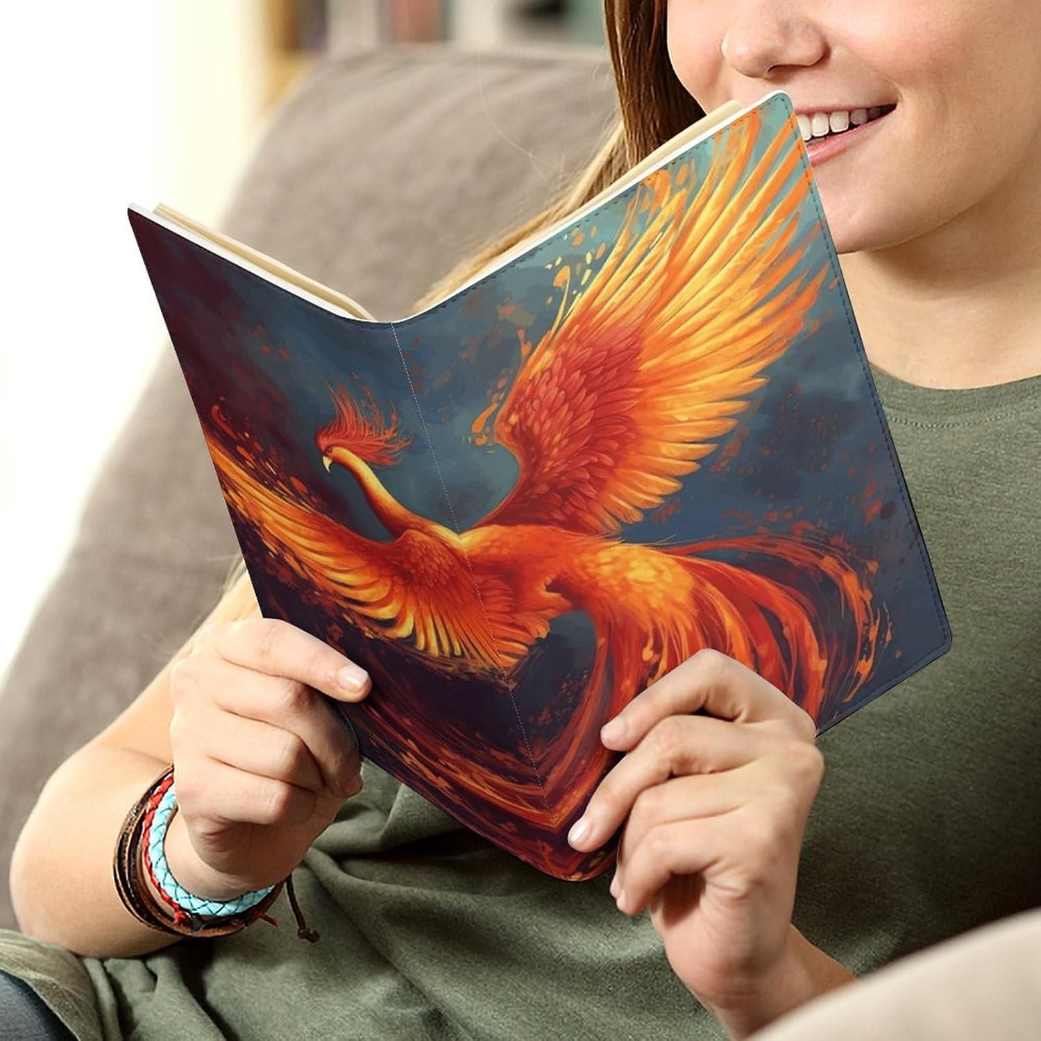 Leder-Notizbuchhülle, strapazierfähige Buchumschläge, orange-rot, Phoenix-Druck, wasserdicht, schützt Notizbücher, Bücher und ist für Büro und Schule geeignet – Bild 6