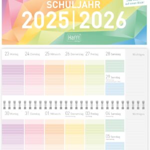 Häfft Desk Calendar School Year 2025 2026 Student Calendar with Weekly Overview 26 x 10.5 cm Spiral Bound with Holiday Overview Sustainable and Climate Friendly