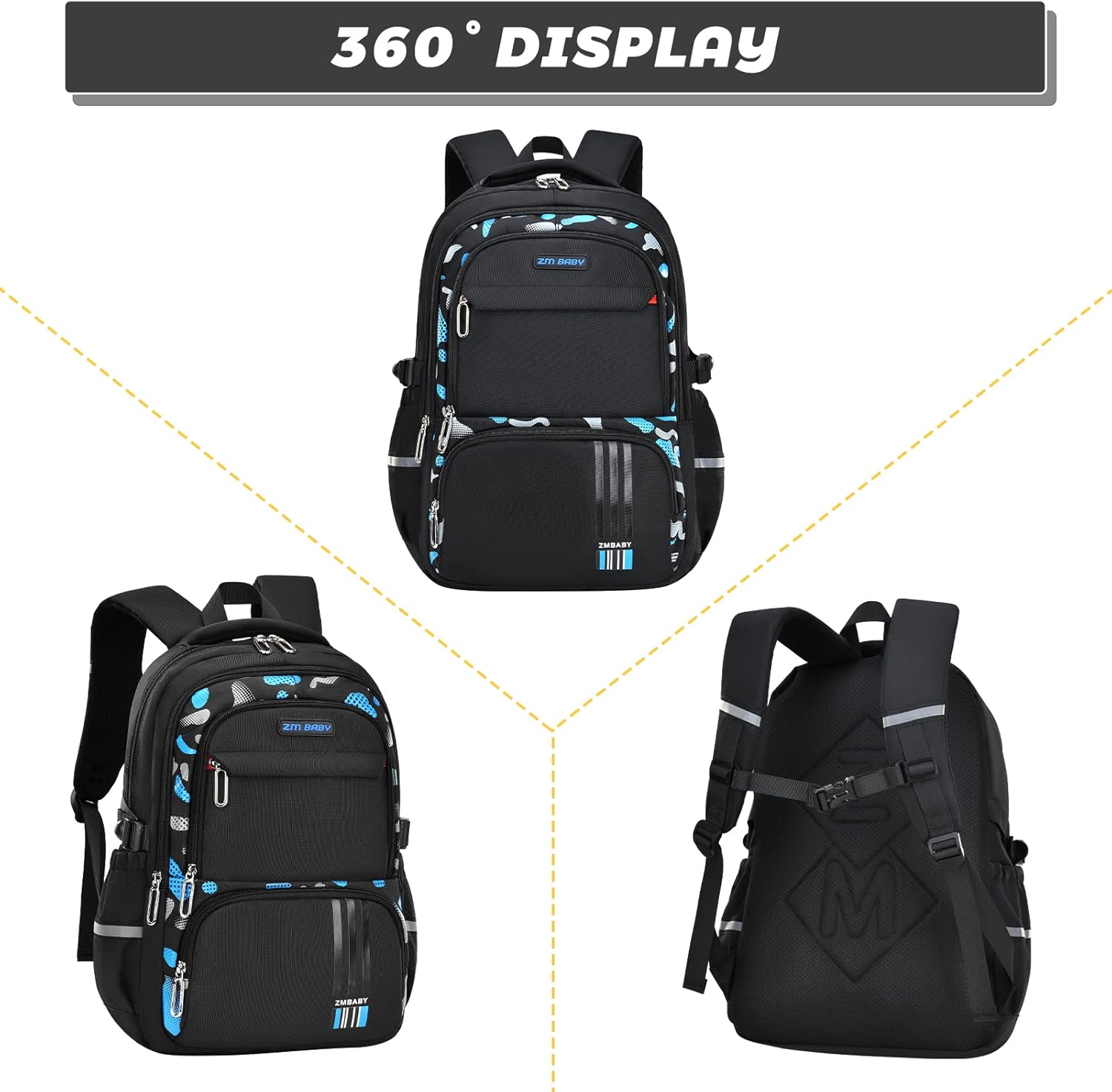 IvyH Boys' School Backpack, Stay Comfortable and Safe with Our Breathable Backpack Boys with Non-Slip Chest Strap, Reflective Stripes, black-blue, Rucksack Backpacks – Bild 7