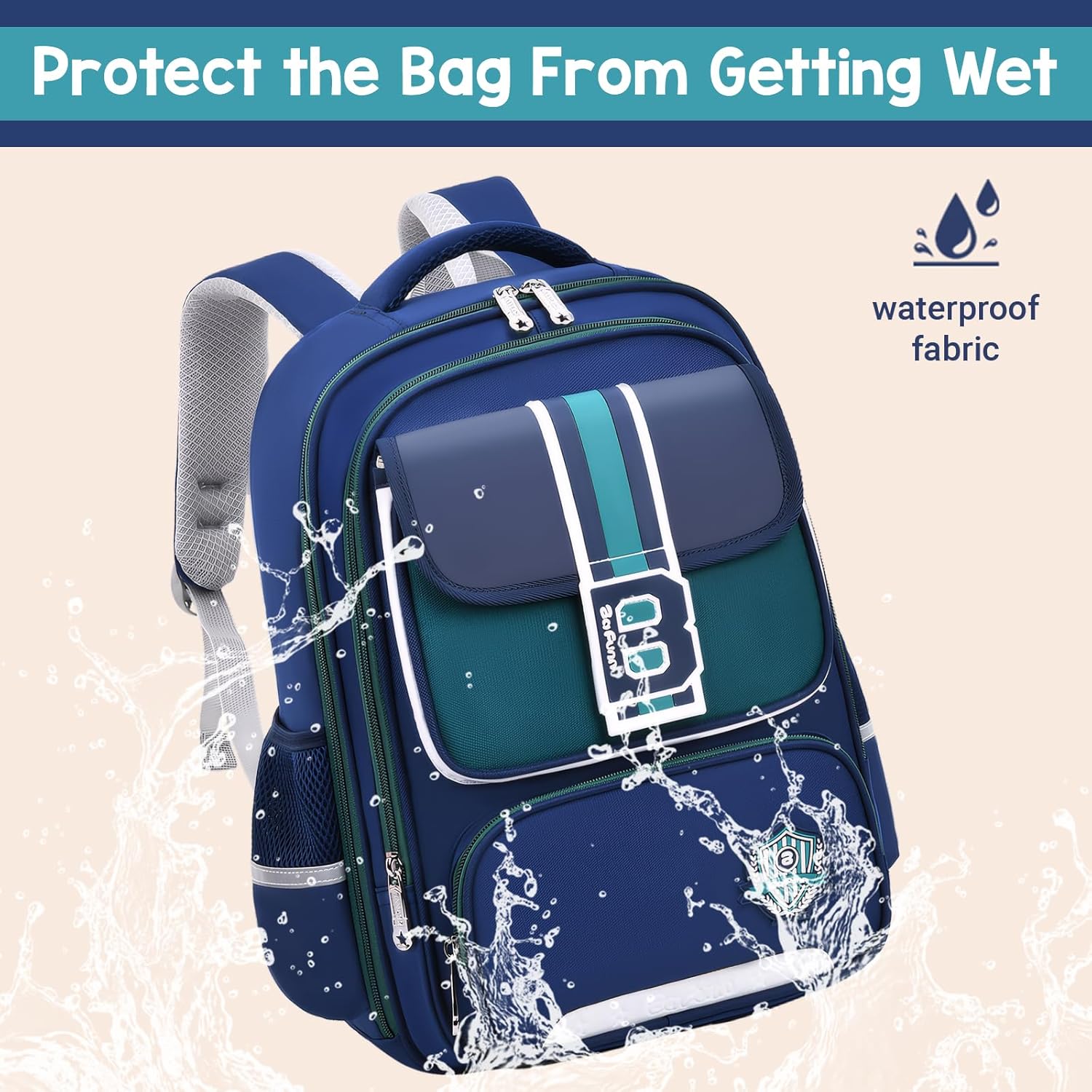 IvyH School Backpack Boys 2-5 Class, 20 Litre Ergonomic Children's Backpack for Primary School, Waterproof School Bag Children's School Bag for Boys, 8-12 Years, Navy Blue Green, Rucksack – Bild 7