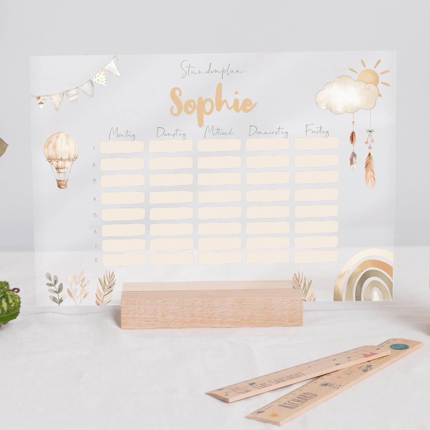 Timetable Wipeable Personalised with Name + Wooden Holder and Pen - DIN A4 - Gifts for School Enrolment - First Day of School Gift for Girls/Boys - Small Gift for First Day of School – Bild 5