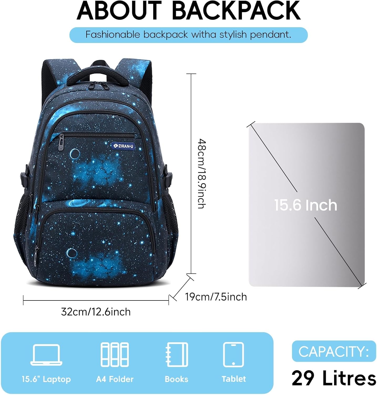 School Backpack Boys Teenager School Bag School Bag with Trolley Straps 16 Inch Waterproof Daypack Large Nylon Casual Kids Backpack 3-9th Class for School and Travel – Bild 3