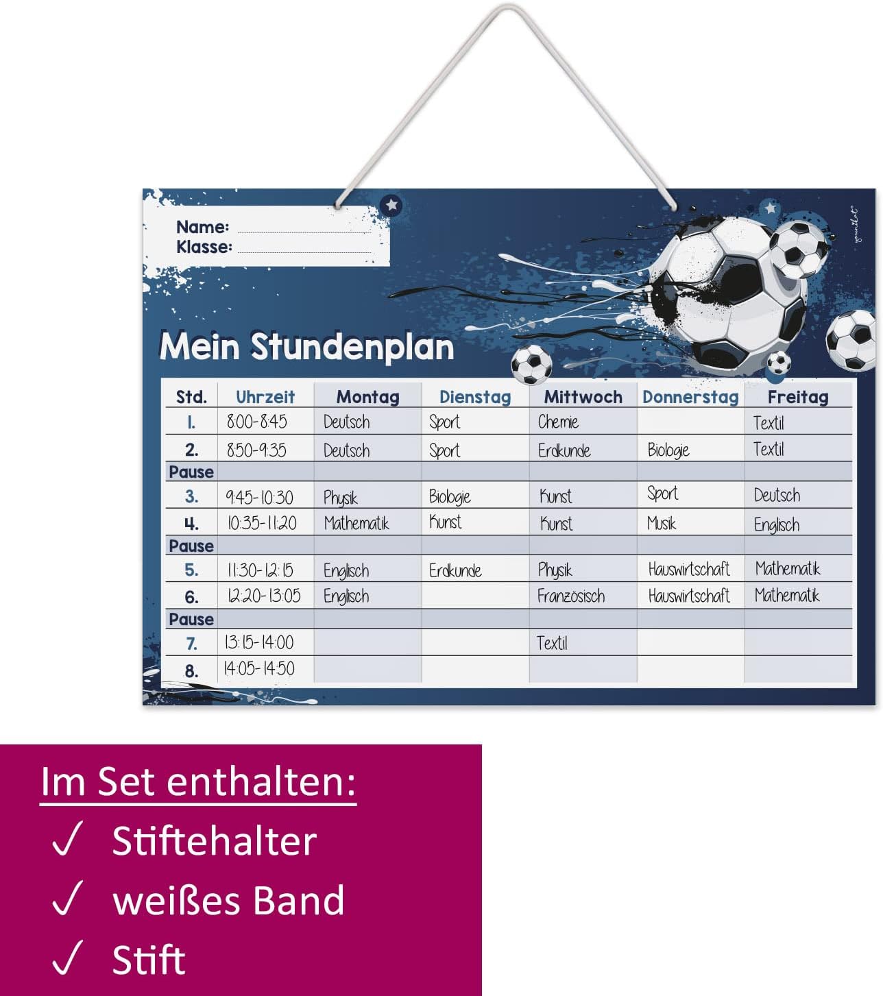 younikat Timetable Wipe Clean for Hanging I Football Blue I Includes Pen Rewritable I Primary School Boys Girls I dv984 – Bild 3