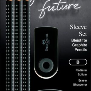 Faber-Castell 217059 Pencil Set Sleeve, with Sharpener, Eraser and 3 Pencils, Writing Set Grip 2001 Black