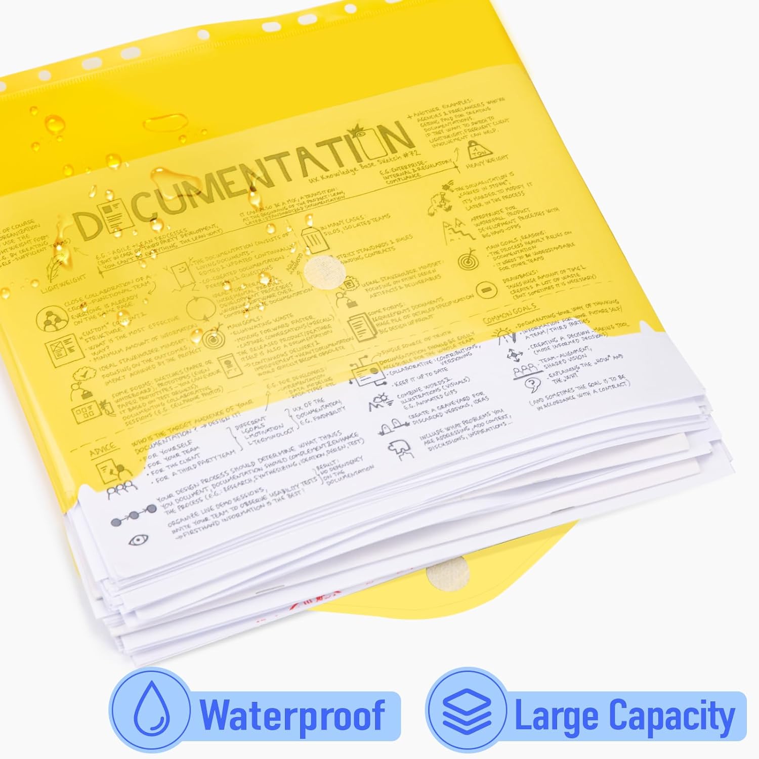 JEFURE A4 Document Wallet Pack of 20, 5 Colours Document Folder, Waterproof Folders with 11 Holes, Velcro Fastening and Label Pockets, Transparent Document Sleeves for Documents Organising – Bild 5