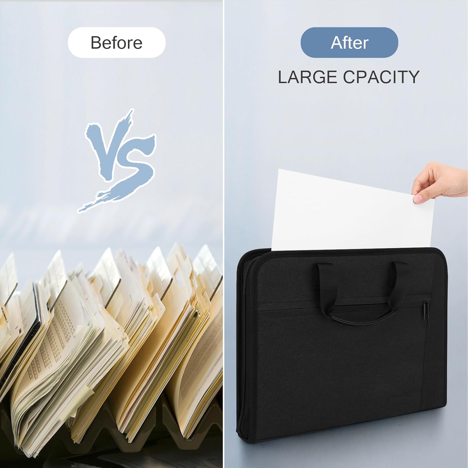 Uquelic Document Folder A4 with Handle, Document Organiser with 12 Compartments and Multiple Compartments, Expandable File Folder for Office, Home, School (Black) – Bild 8