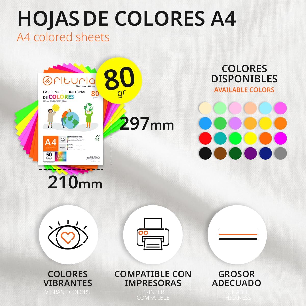 Coloured Paper 100 Sheets A4 80g - Coloured Paper for Crafts, Printers, Scrapbooking - Colour Sheets - Ideal for Origami, Paper Folding, Office and School (Neon Colours, 100 Sheets) – Bild 2