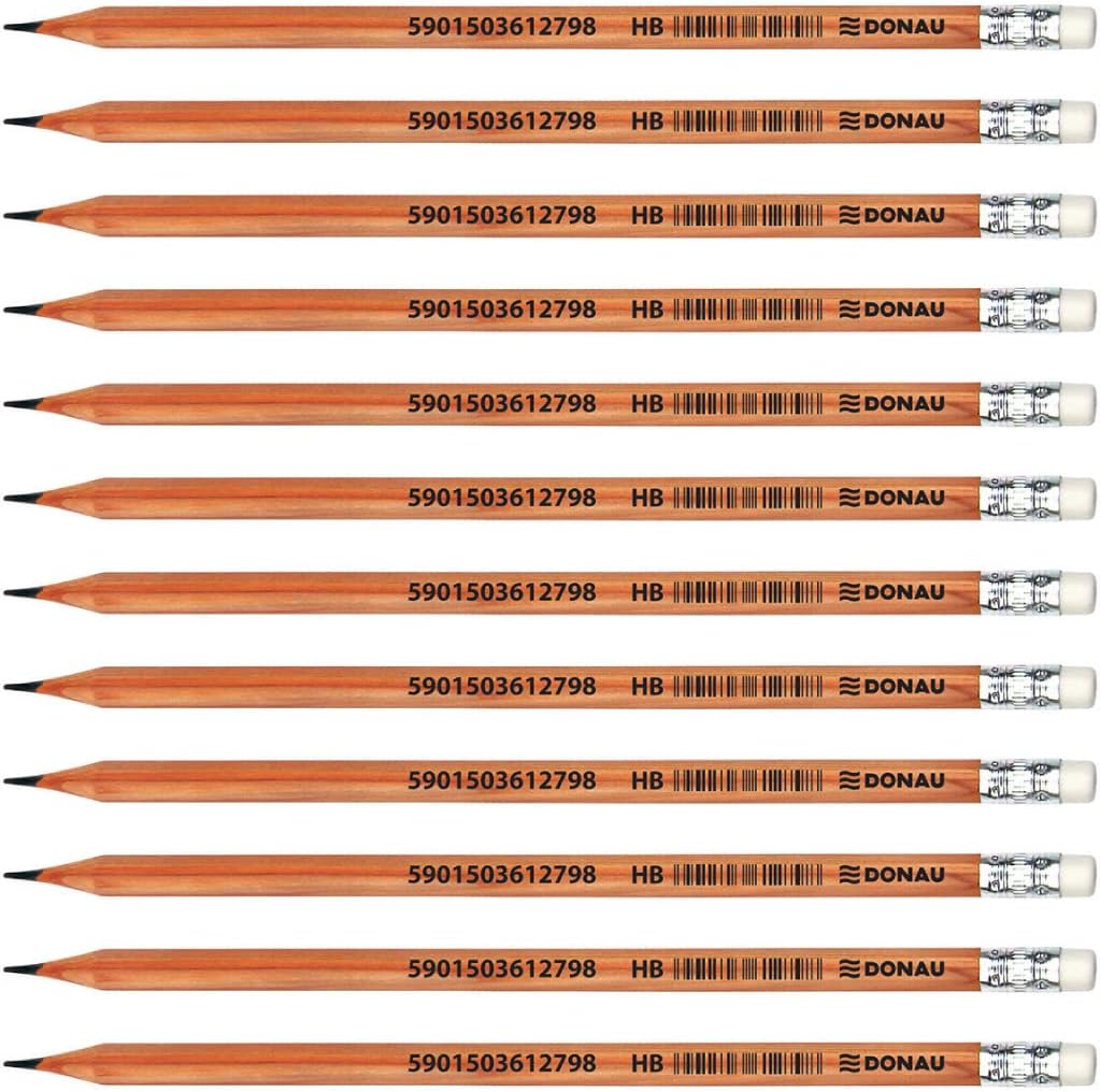 OFFICER PRODUCTS DONAU 7388001PL-99 Pencil Cedar Wood / HB Pencils with Eraser / Pack of 12 / Hexagonal Shape / Non-Toxic