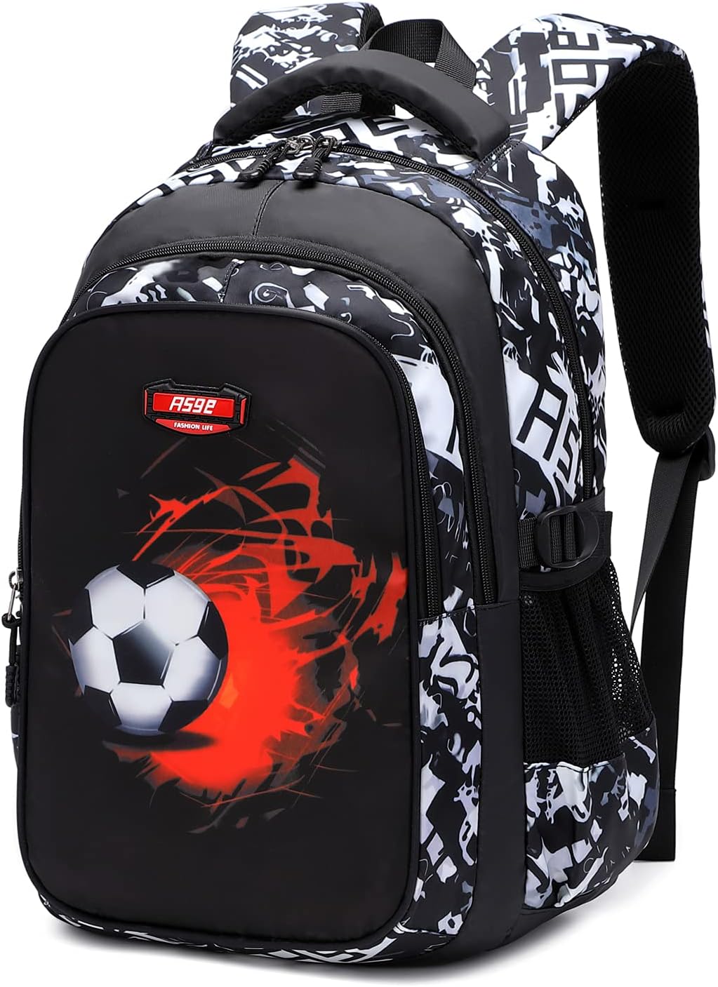 Asge School Backpack Boys Teenagers School Bags Girls Satchel Ergonomic Children's Backpacks Football Print School Bag for 8 10 14 Years School Bags for Boys Waterproof School Bag Large for School