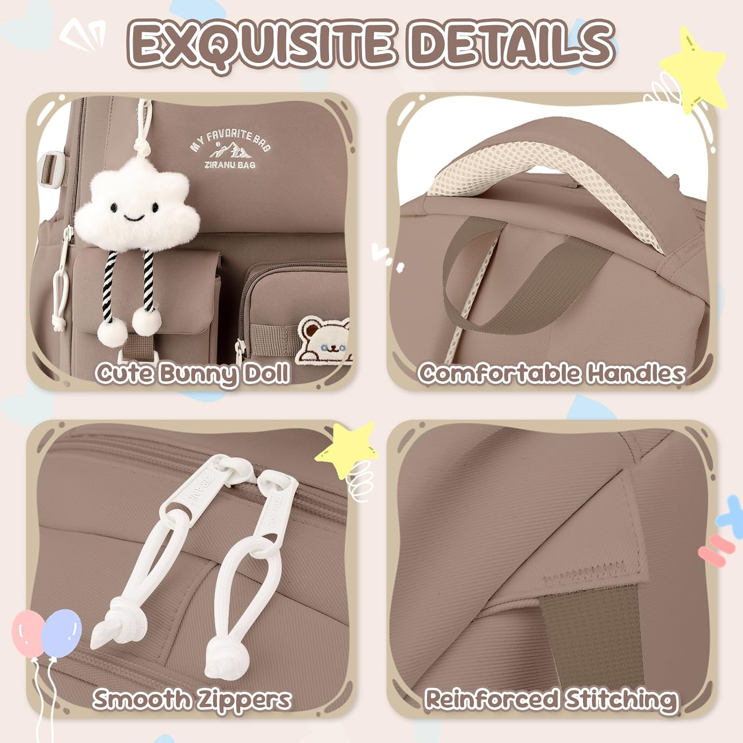 School Backpack Girls Teenagers School Bag Girls Large with Many Compartments Casual Backpack School with Cute Tags and Badges for Girls 3rd to 7th Grade – Bild 4