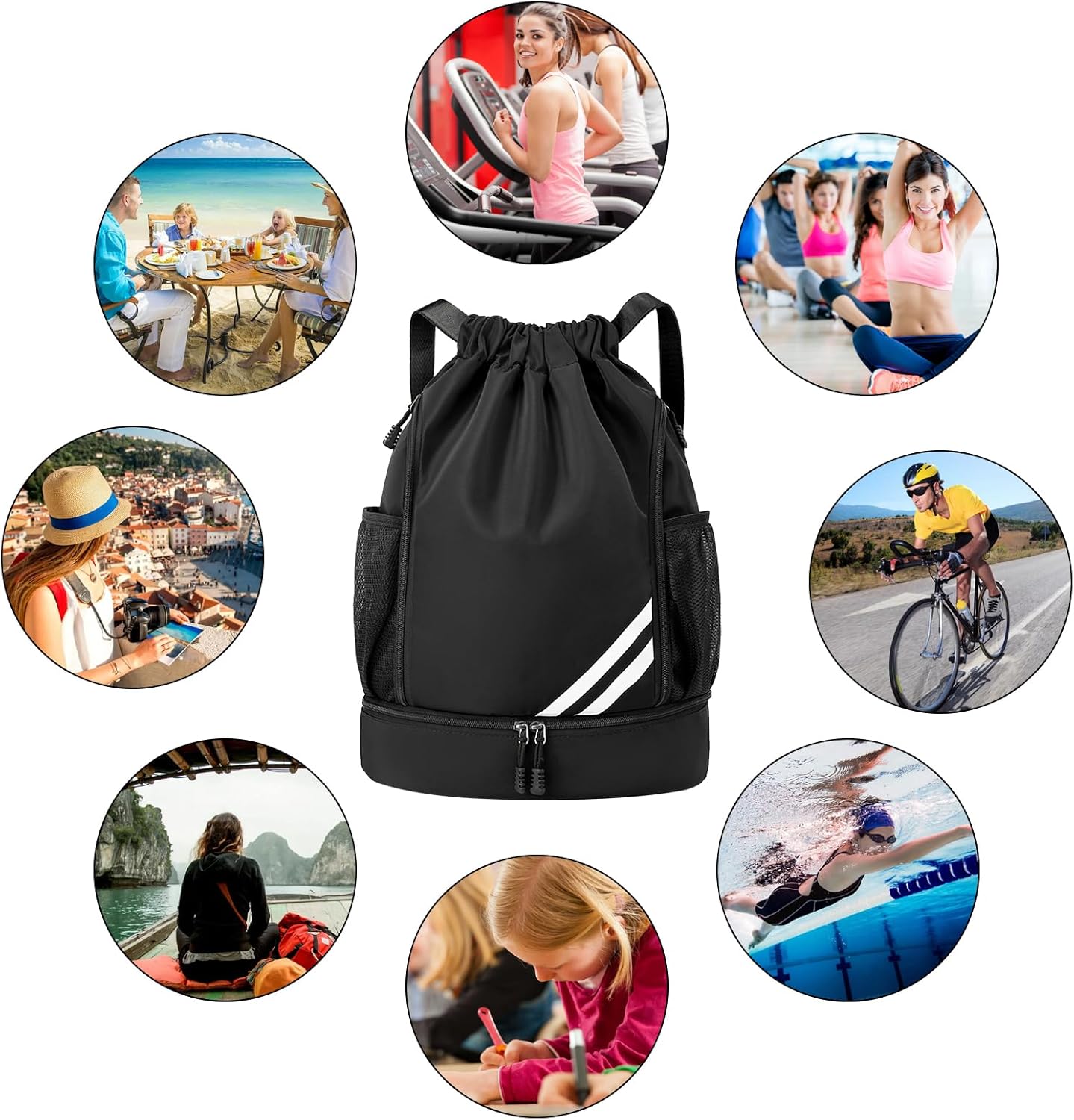 Gym Bag for Boys Women Men Children Sports Bag Sports Backpack Sports Bag with Drawstring Shoe Compartment Swimming Backpack Basketball Bag Backpack Sports Football Bag Waterproof – Bild 6