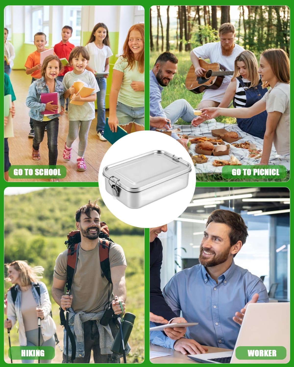 1400 ml Stainless Steel Lunch Box Adult Stainless Steel Lunch Box Stainless Steel with Divider, Leak-Proof, with 2 Compartments, BPA-Free Lunch Box Metal for Camping, Picnic, Travel and Work – Bild 6