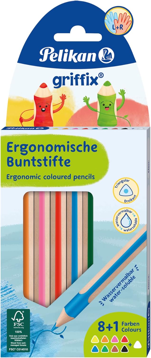 Pelikan Griffix Triangular Colouring Pencils, 4 cm Lead, Water-soluble, 9 Colouring Pencils – Bild 2