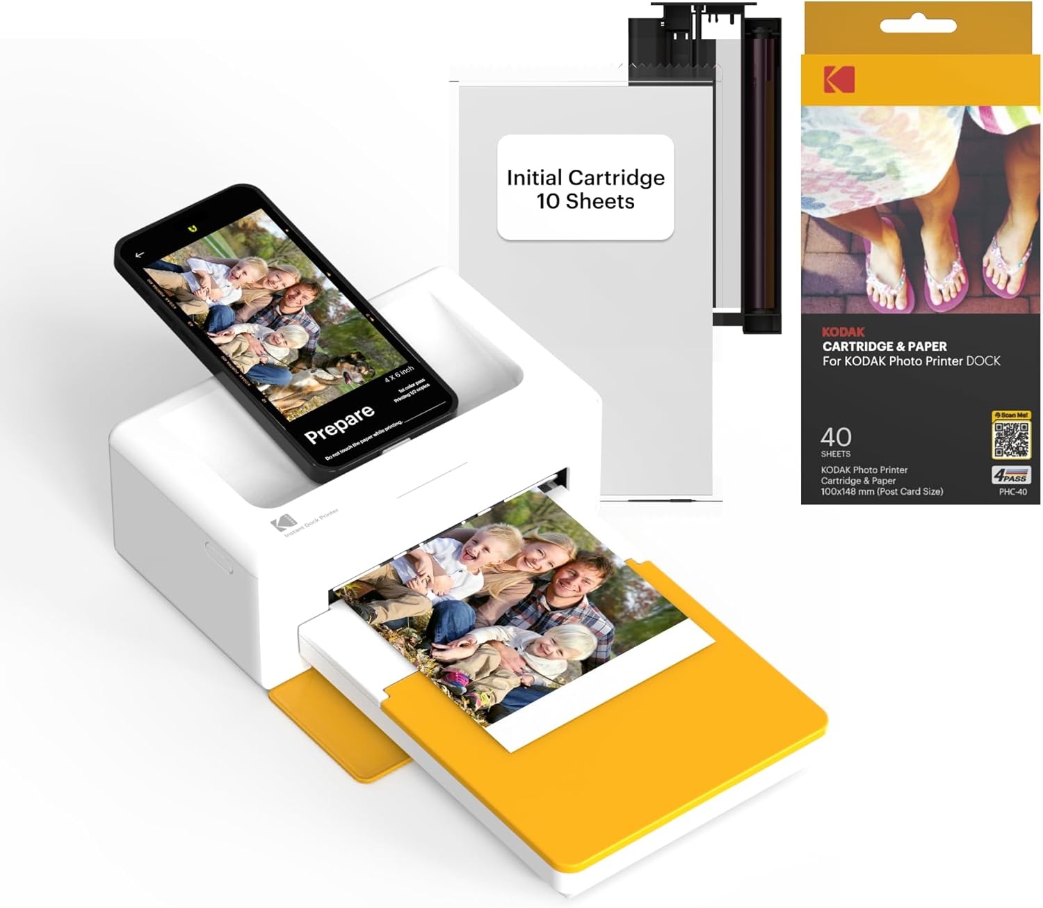 KODAK Dock Plus 4Pass Photo Printer (10 x 15 cm) + Pack of 90 Sheets of Photo Paper