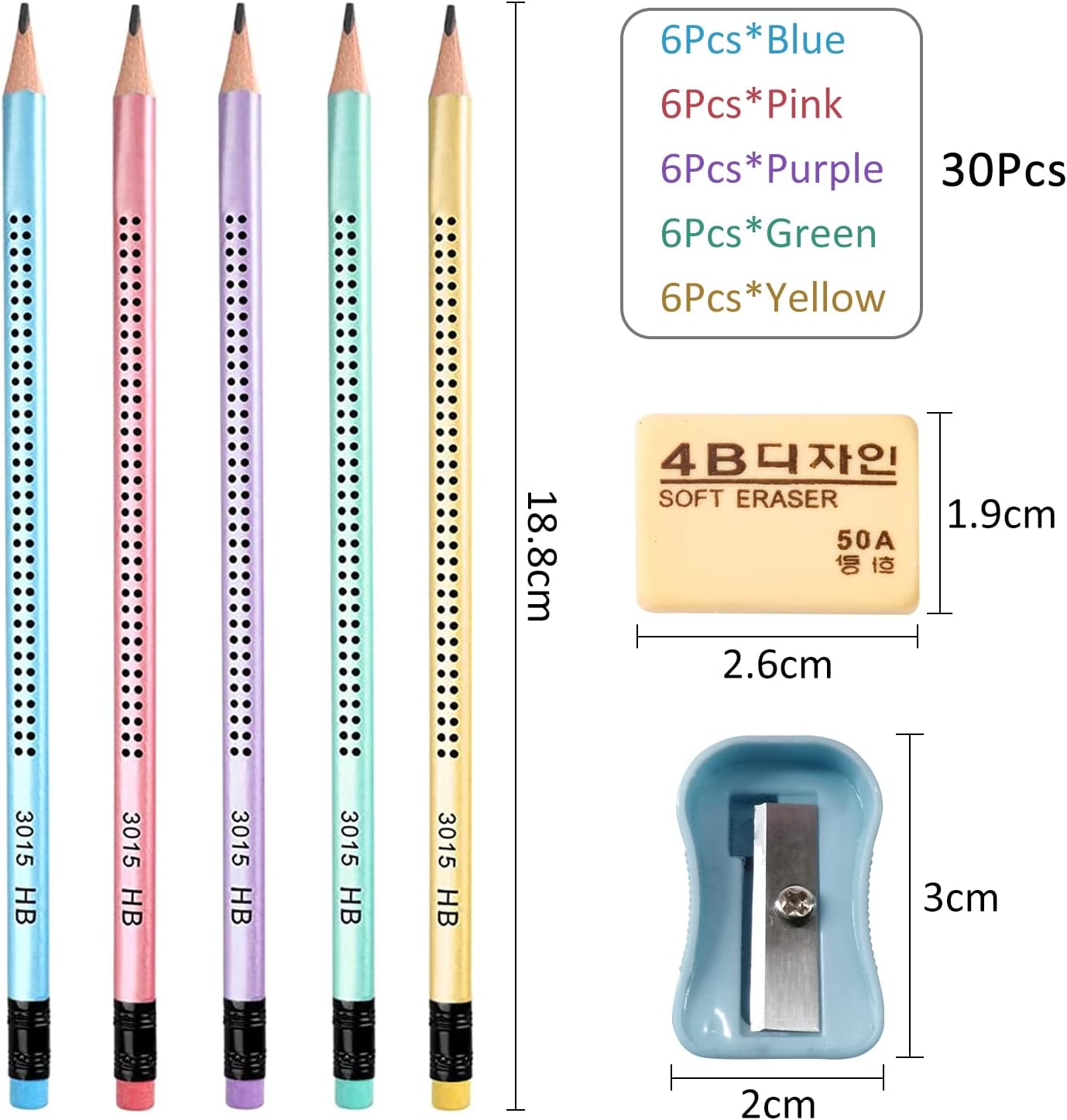 Surcotto HB Pencils, Pack of 30 HB Pencils with Eraser and Sharpener, Pre-Sharpened Triangle Pencils for Writing, Drawing at School and Home, New Packaging – Bild 5
