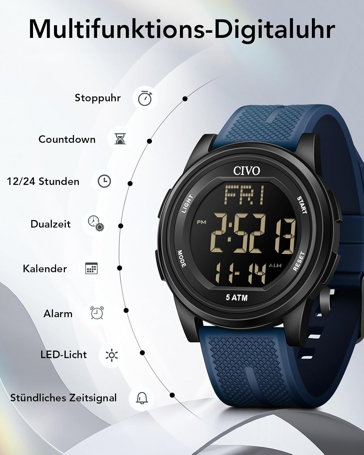 CIVO Digital Watches Men Women Waterproof Sports Watch with Stopwatch Alarm Date - Silicone Sports Digital Watch for Men Women Outdoor – Bild 4