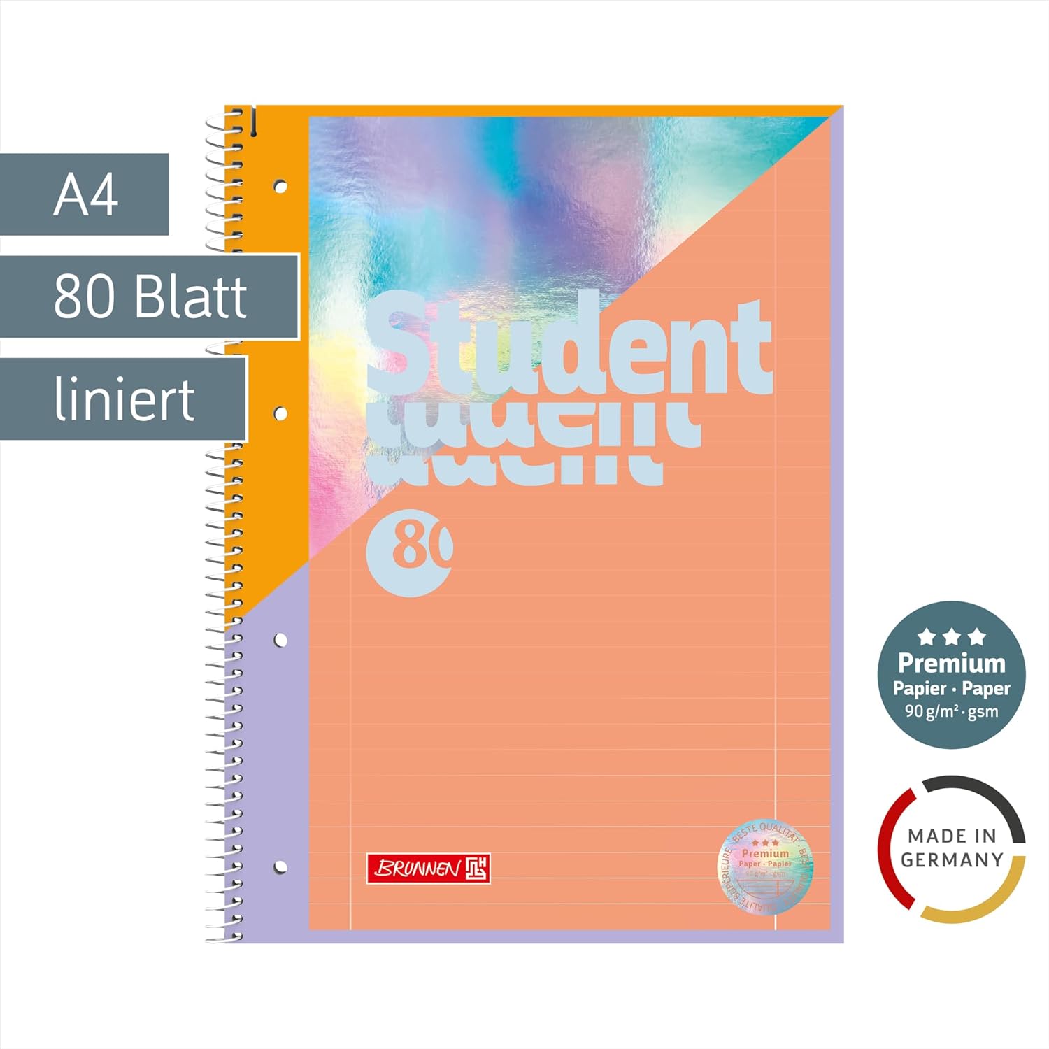 BRUNNEN College Notepad Premium Student "Intoxicate" | A4, Line Style 27, 80 Sheets, Coral – Bild 2