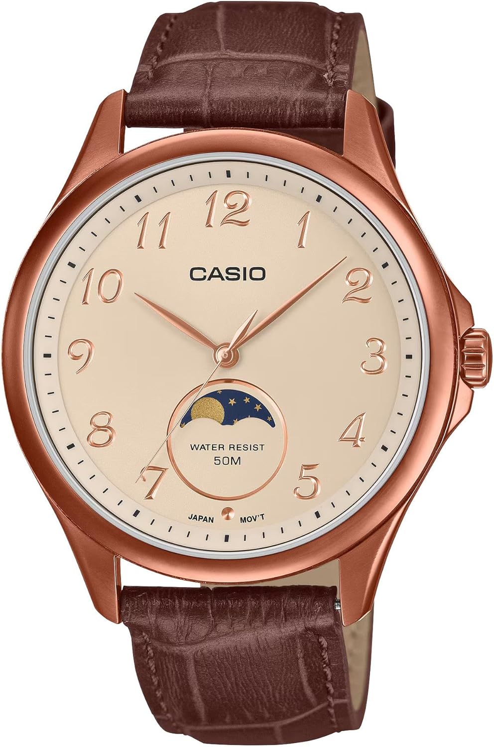 Casio MTP-M110RL-5AVER Men's Quartz Watch with Beige Dial Brown Leather Strap