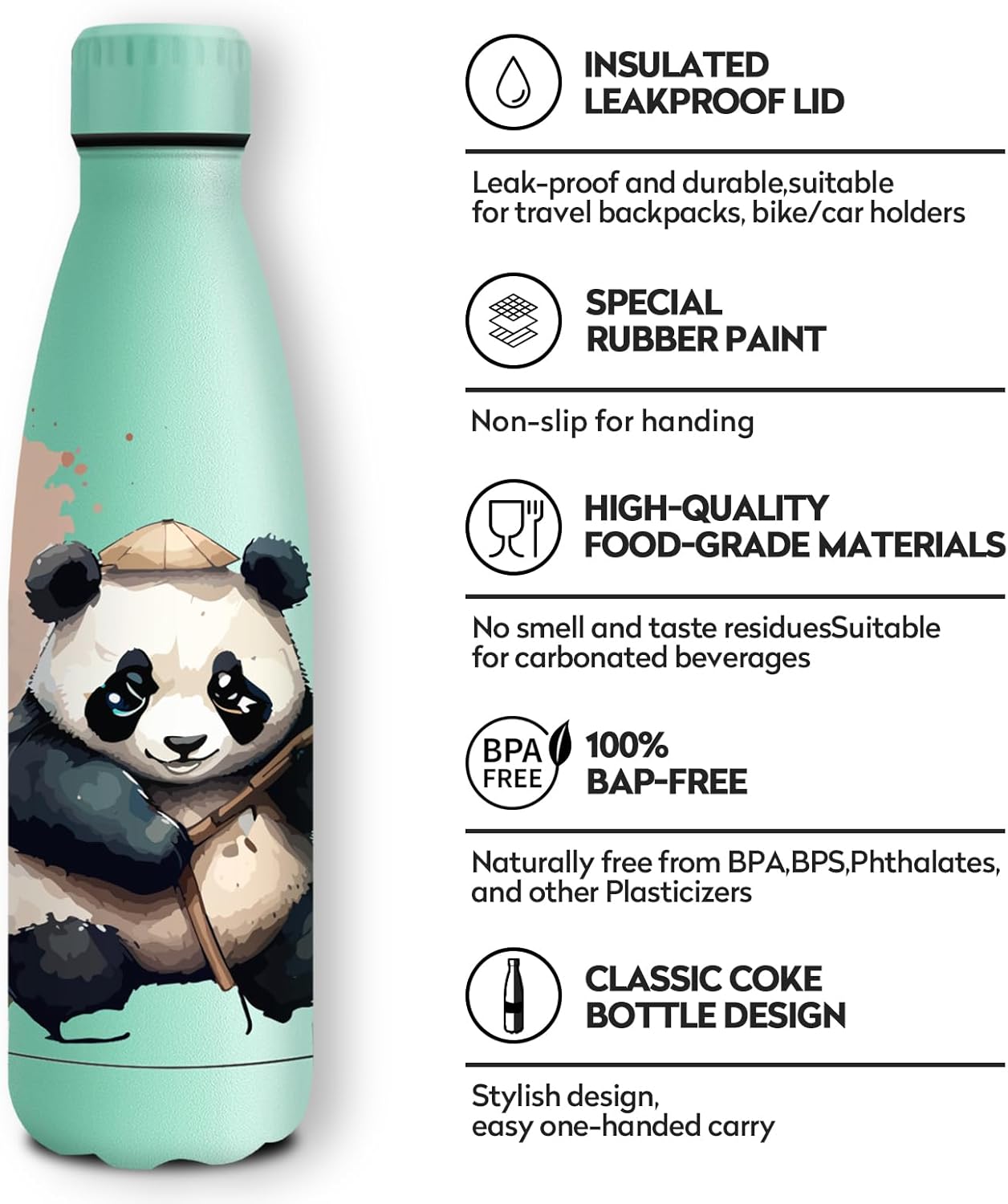 KollyKolla Stainless Steel Drinking Bottle, 500 ml, 3D Print Drinking Bottle, Sports, Suitable for Carbonated Drinks, Leak-Proof Thermos Flask, BPA-Free, Drinking Bottles for Children, School, Sports – Bild 2