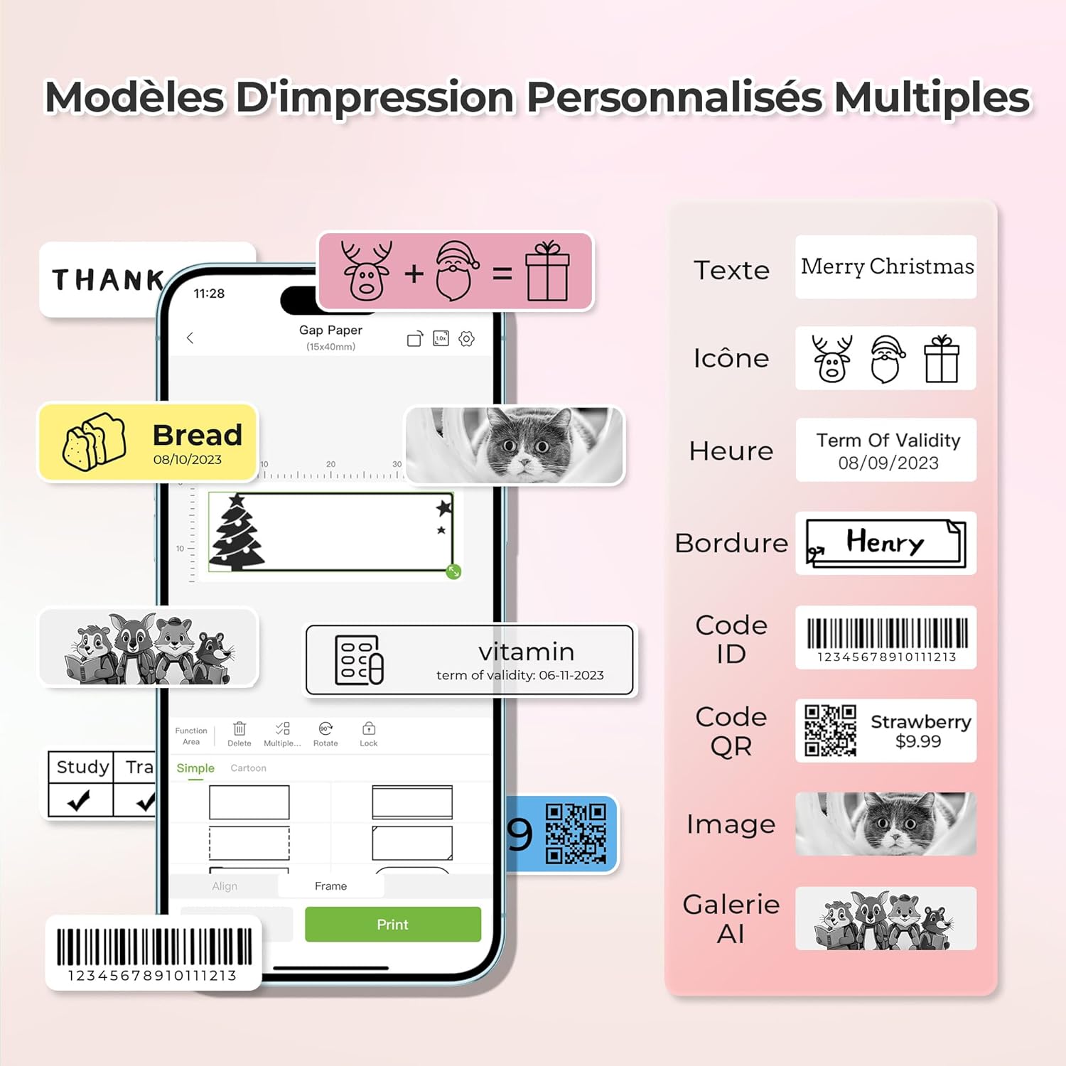 Nelko Label Printer, Bluetooth P21 Self-Adhesive Labelling Device, Portable Labelling Device, Self-Adhesive Label Printer, Wireless, Mini Label Printer with iOS Android, for Home, Pink – Bild 3