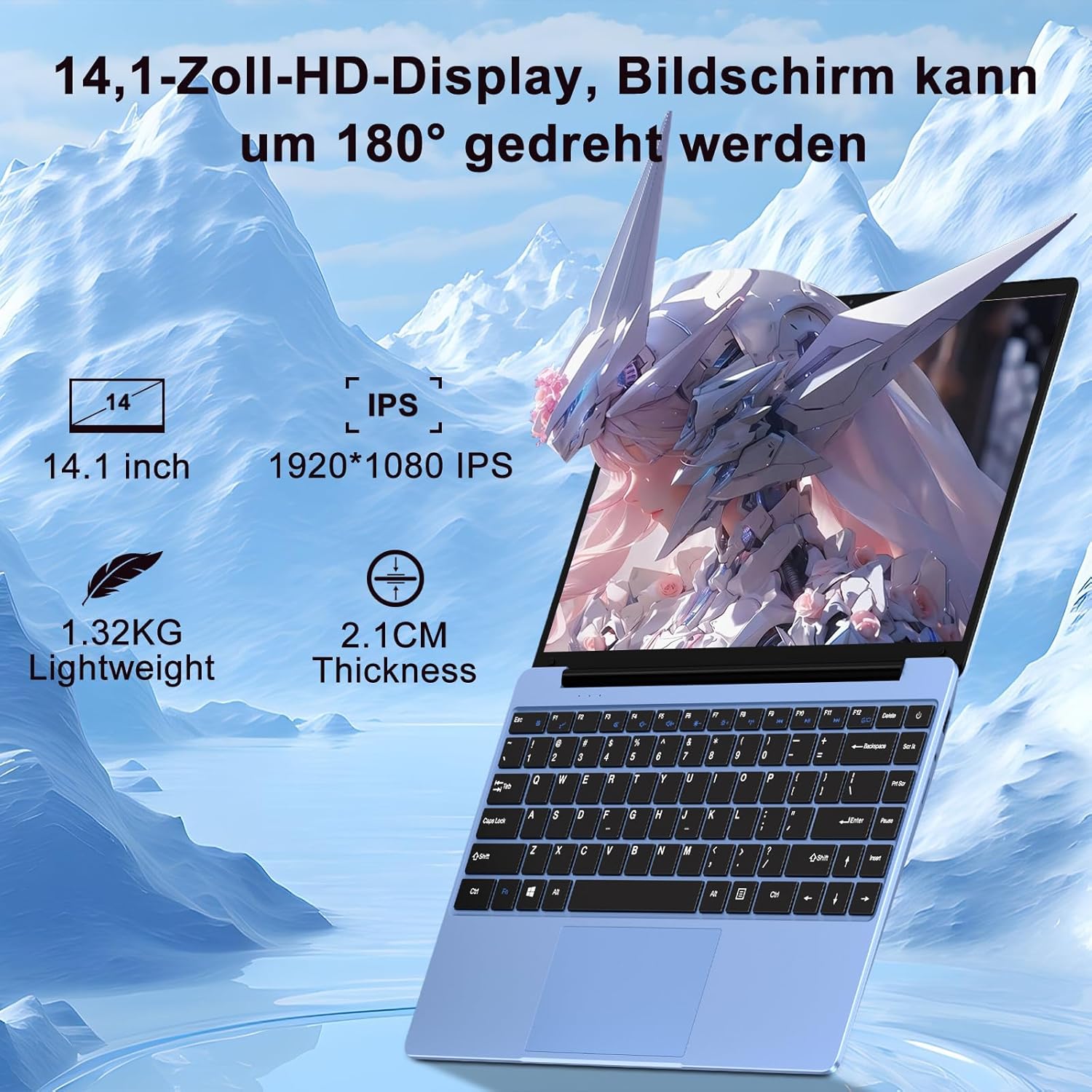 2025 Laptop 14 Inch Win11 Pro Notebook 6+256GB SSD Support 1TB 1920x1080P Full Metal Celeron N4020 5G WiFi Mini HDMI & Wireless Mouse Keyboard Film for Keyboard Blue – Bild 6