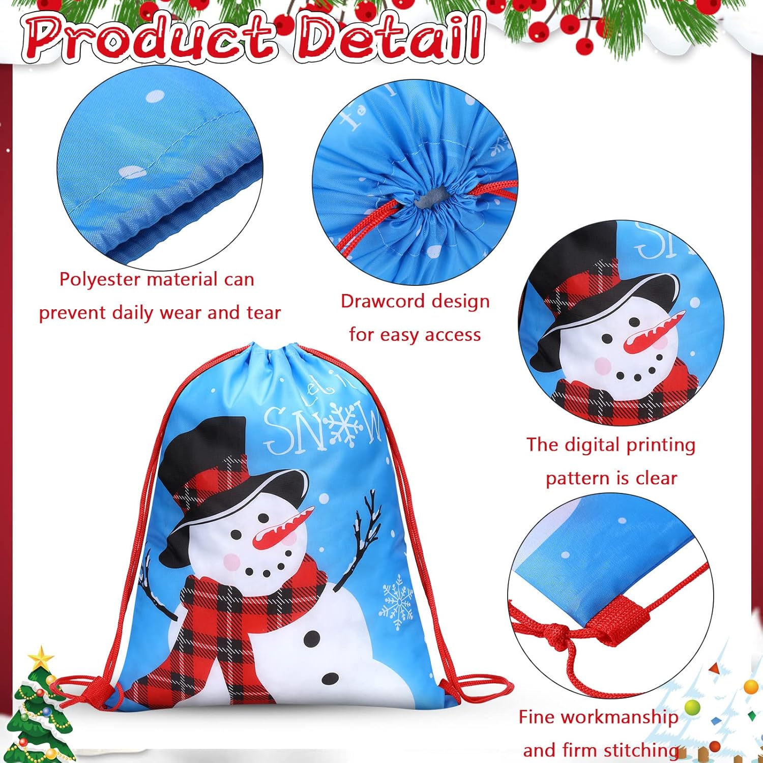 Pack of 12 Christmas Backpack with Drawstring Gift Bags 13.19 x 16.34 Inches Christmas Santa Claus Snowman Christmas Tree Gift Bags Party Bags for Children Birthday – Bild 3