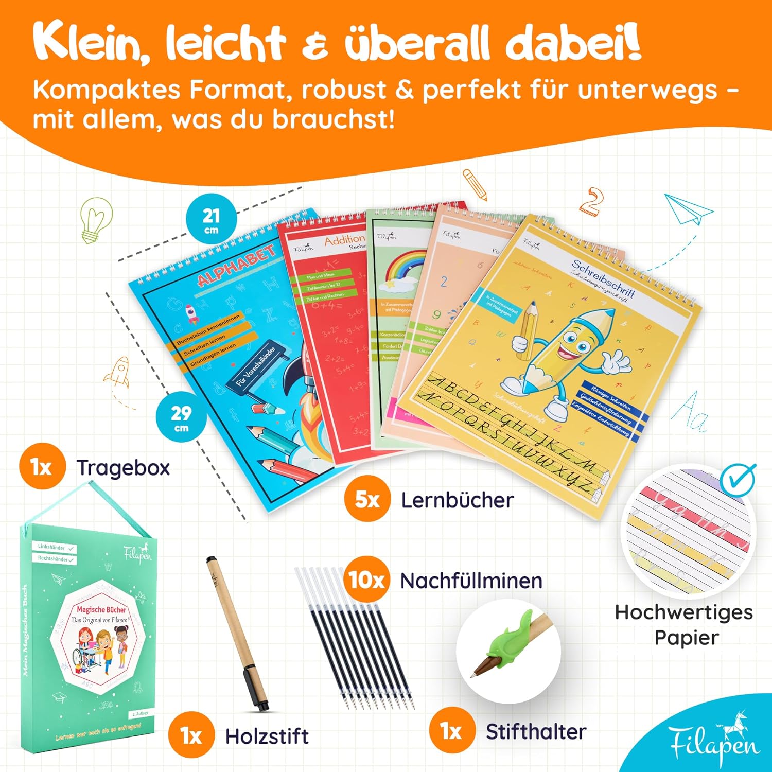 Filapen® Magic Preschool Books from 4 Years - 5 Exercise Books + Pen (Reusable) - Learn to Write & Calculate, Practice Letters & Numbers - For Left-Handed and Right-Handed Users – Bild 6