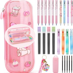 CICIGETI 26-Piece Stationery Set with Pink Pencil Case, 6 Pastel Highlighters, 4 Gel Pens, 4 Mechanical Pencils, School Stuff, Children’s Gifts for 4 5 6 7 8-12 Years Clean Girl