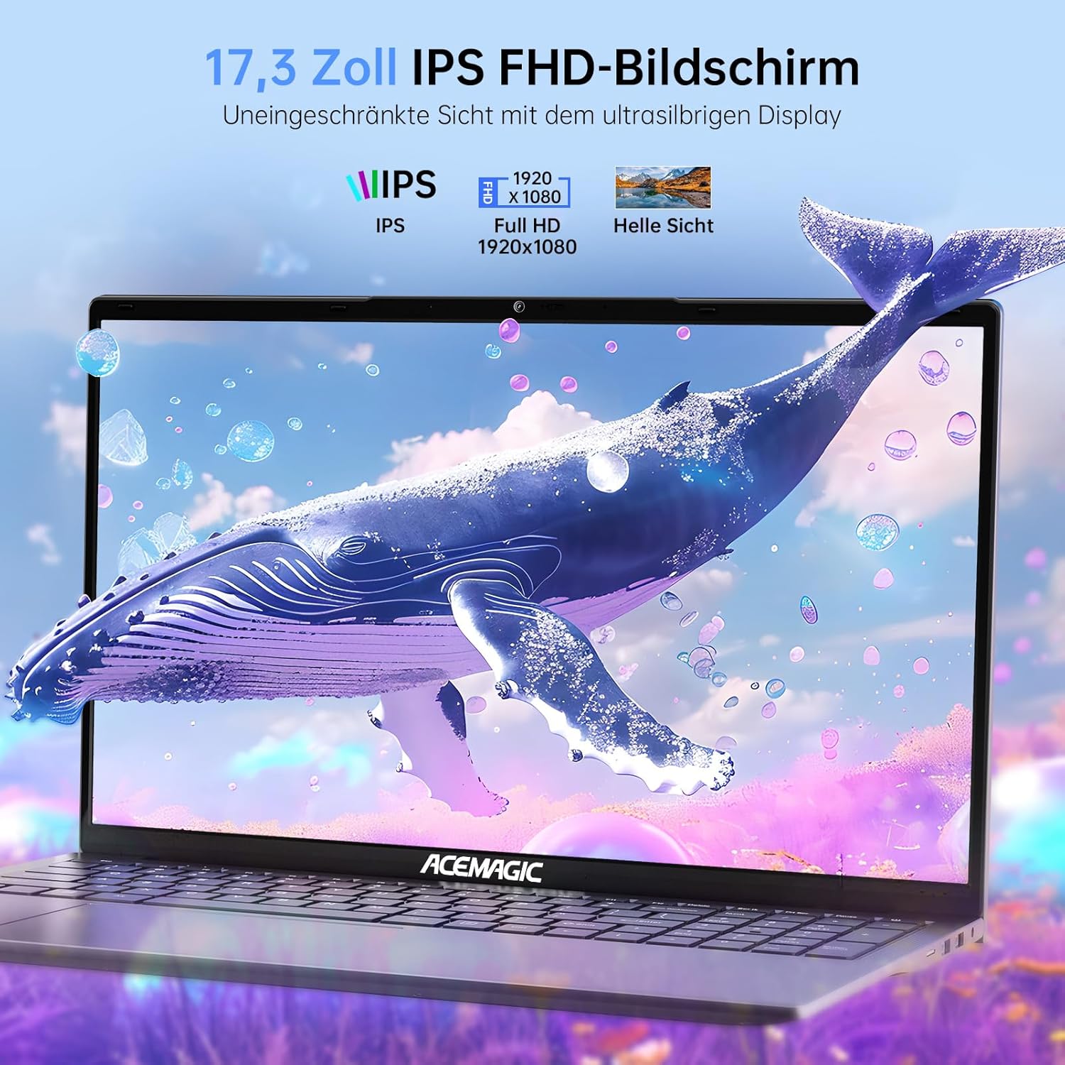 ACEMAGIC AX17 Laptop 17.3 Inches, 16 GB DDR4 512 GB SSD, N-97 Processor up to 3.6 GHz Laptop Computer, German Keyboard Protection, WiFi, BT5.0, 3 x USB 3.2, 180° Open and Close – Bild 5