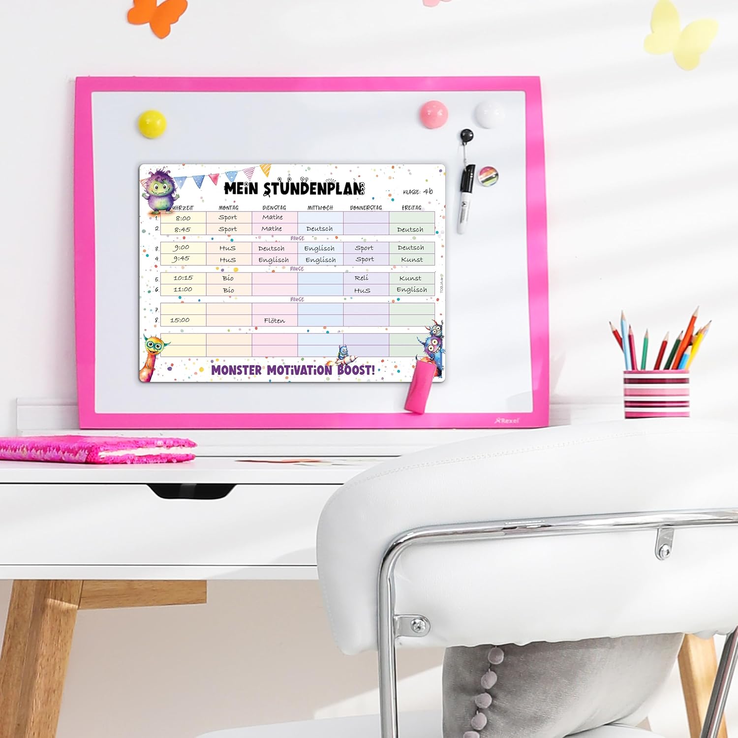 TOBJA Magnetic timetable for primary school - cute monster design, timetable wipe clean for boys and girls, timetable 1st class (without pen) – Bild 5