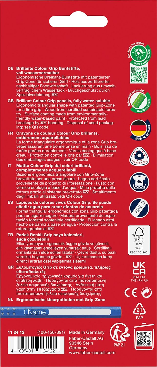 Faber-Castell 112412 Colour Grip Coloured Pencils, Set of 12, Cardboard Pack – Bild 2