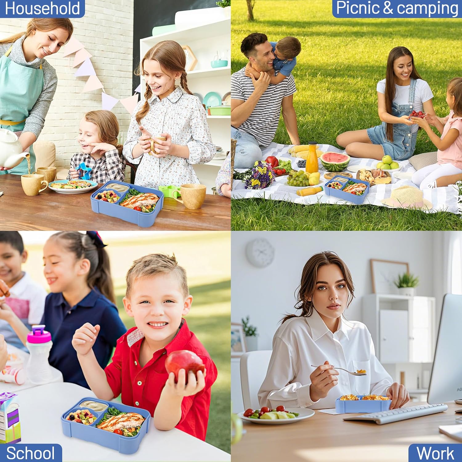 Children's Lunch Box with Compartments, 900 ml Leak-proof Lunch Box, Travel Lunch Box, Lunch Box, Lunch Box, Suitable for School, Picnic, Microwave/Dishwasher Safe (Blue) – Bild 7