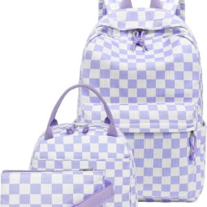 LEDAOU School Backpack Boys Teenagers Children Teenagers Girls Daypack Girls Leisure Backpack White Daisy Black Backpack, Violet-White, L, Modern