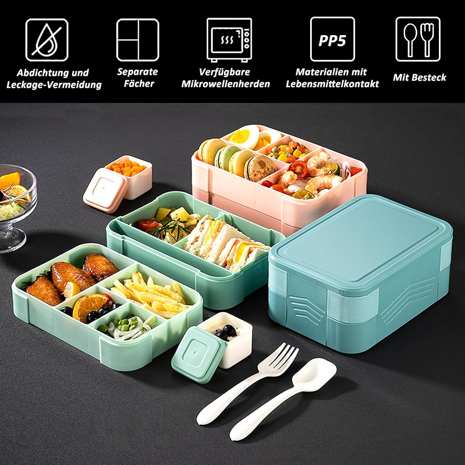 CALIYO Children's Lunch Box with Compartments, 1550 ml Bento Box, Leak-Proof Lunch Box for School/Office/Picnic, BPA-Free, Microwave and Dishwasher Safe, Children and Adults (Beige Red) – Bild 5