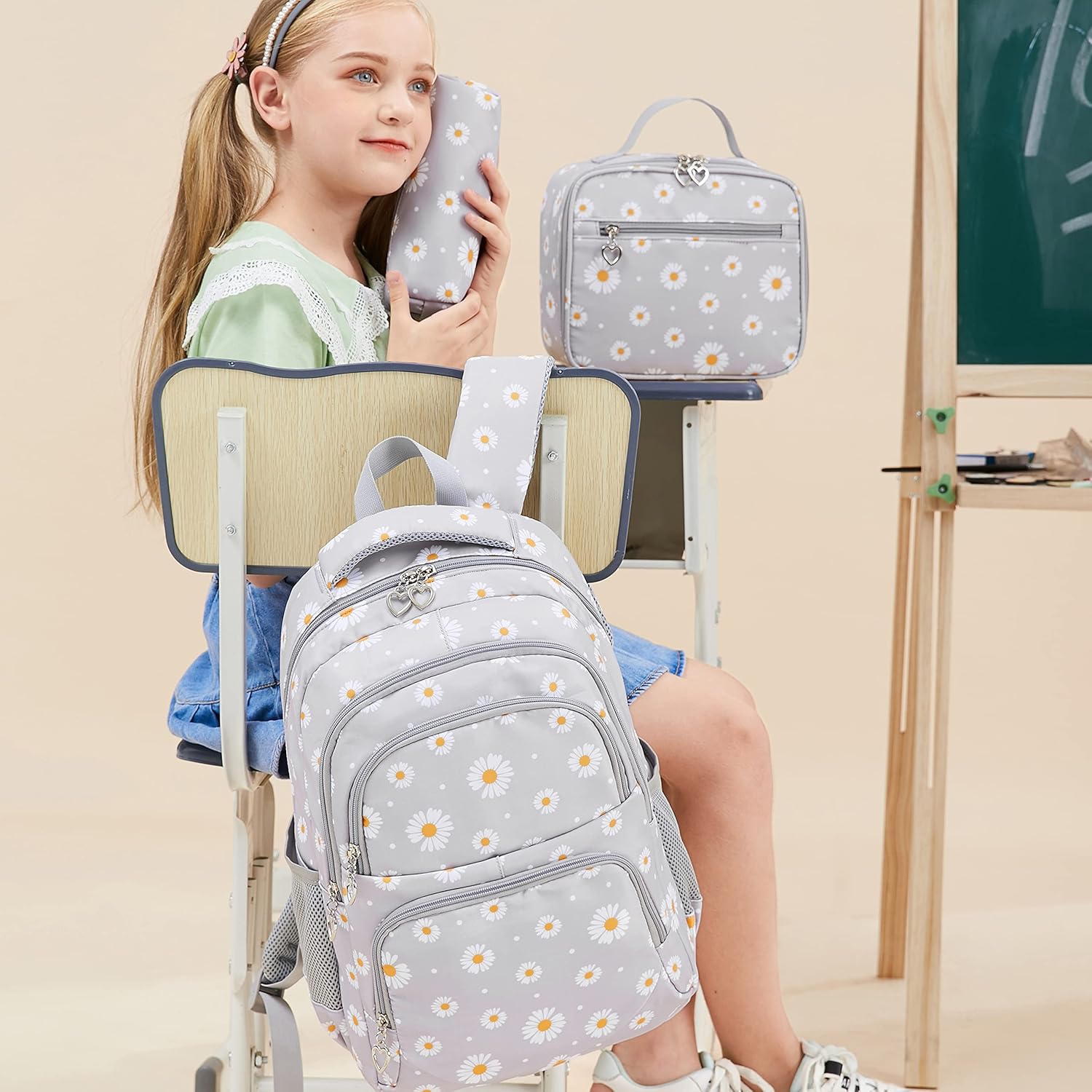 Girls' School Backpack, Women's Oxford Backpack with Floral Pattern, School Bag, Outdoor / Leisure Daypack, School Backpack for Teenagers with USB Charging Port – Bild 10