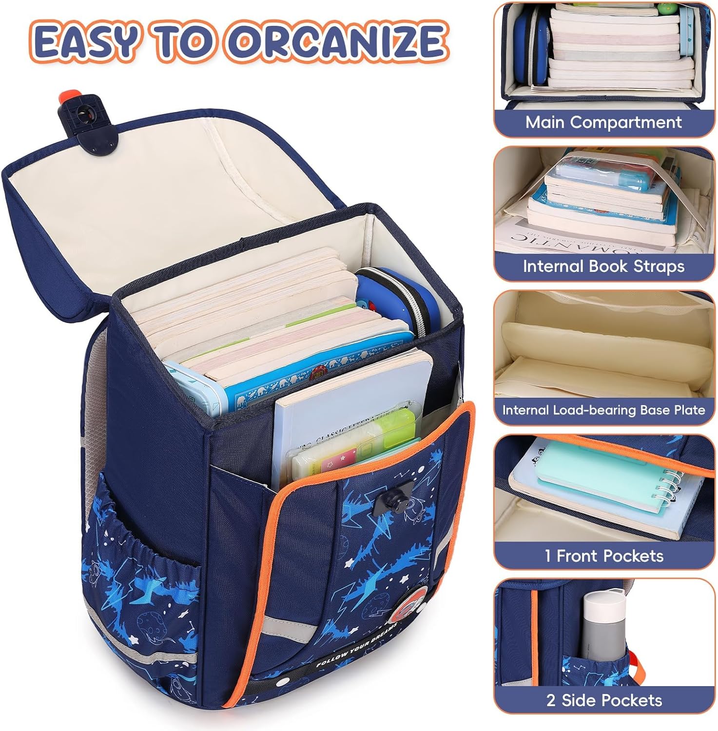 School Backpack Girls Boys Ergonomic 1-4th Class with Chest Strap, 2025 Children's Backpack School 6-10 Years School Bag with Removable Belt and Reflective -6187, blue, Rucksack Backpacks – Bild 4