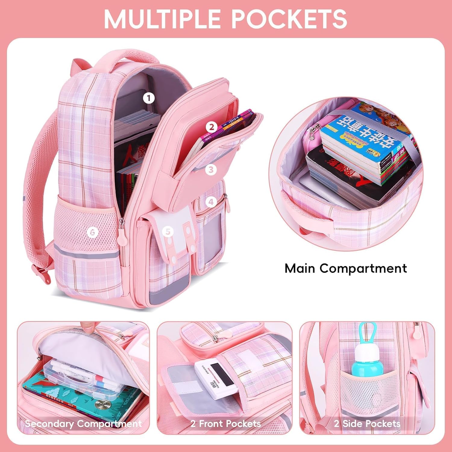 School Backpack Girls 1-6 Class, 2025 Backpack School Children Kawaii School Bag Ergonomic with Reflective, School Bag 6-12 Years Water-Repellent and Lightweight 24 L, 6011 – Bild 5