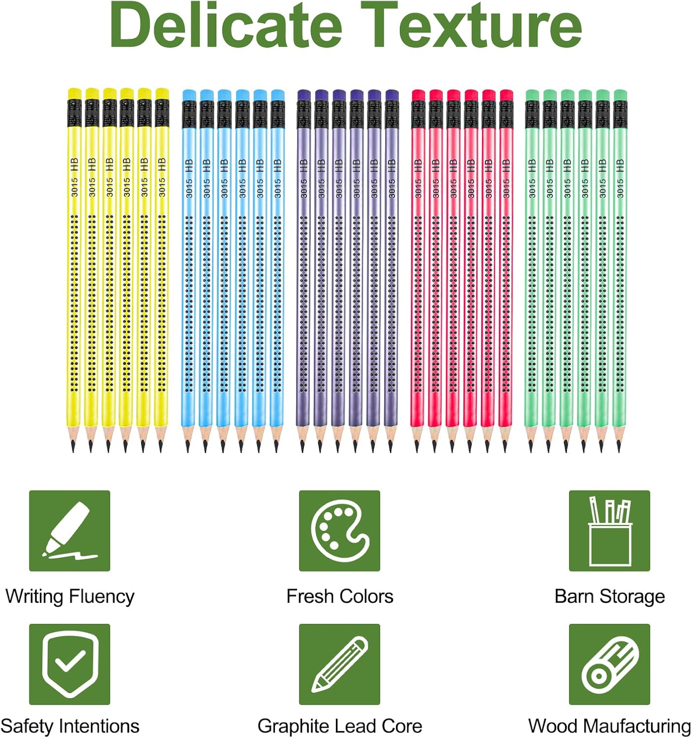 Pack of 30 HB Pencils, Wooden Pencils Set, Pencil with Eraser, Pencils Children Non-Slip, Triangular Multicoloured, Graphite Pencil for Writing Aid from School Office – Bild 4