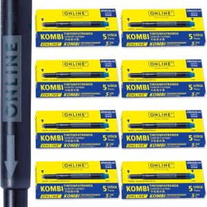 Online 40 x Blue 4 Cartridges Universal for All Standard Fountain Pens (Lamy, Pelikan, etc.), Replacement, Erasable, Also for Ink Cartridge Rollerballs, Value Pack Royal Blue