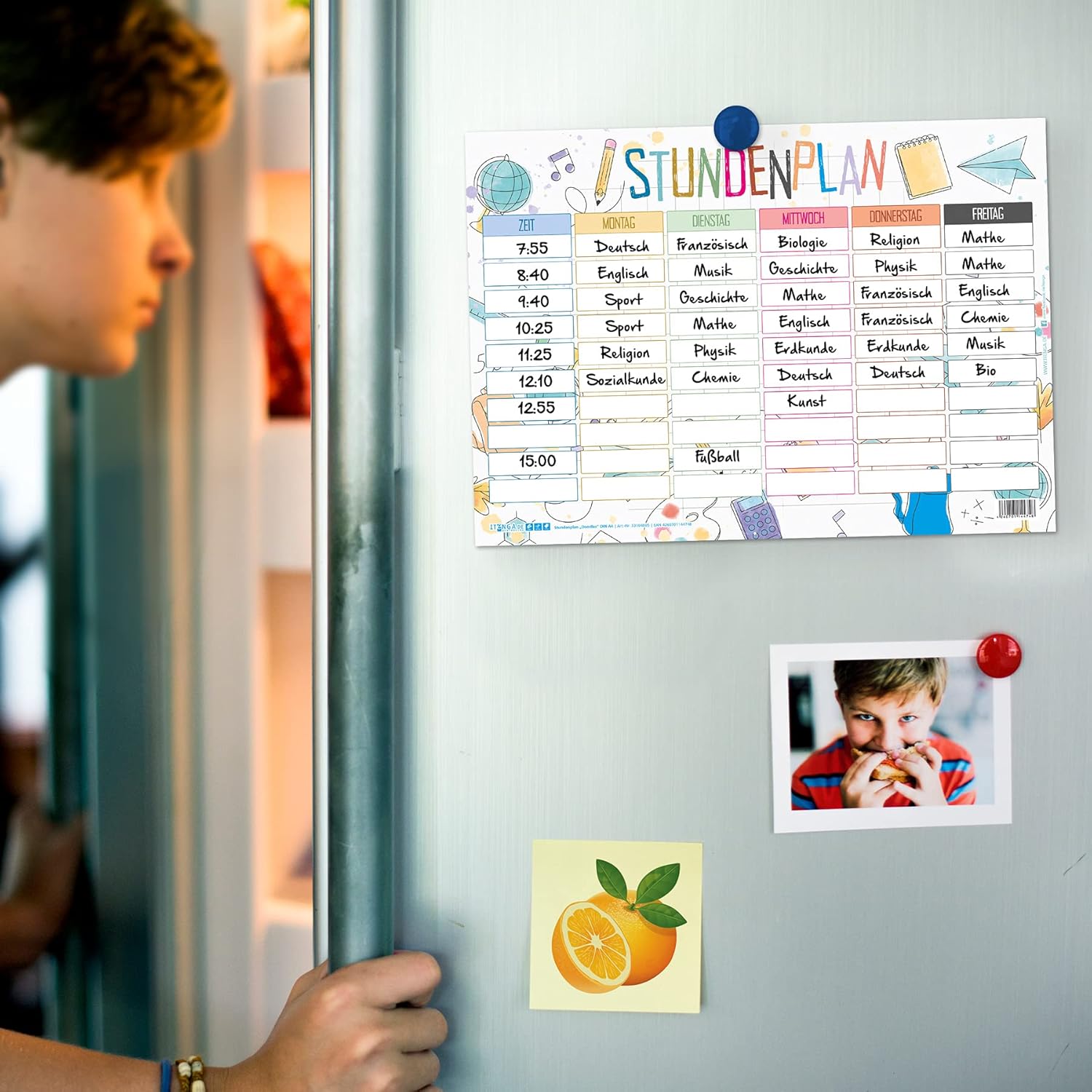 itenga Timetable DIN A4 Double-Sided One Side Wipeable 300 g Cardboard Doodles Motif Colourful Suitable for Back to School Boys and Girls – Bild 4