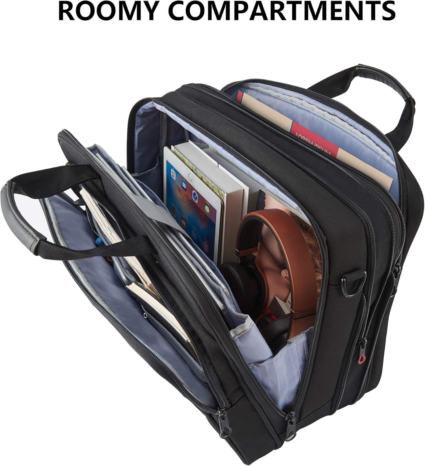 KROSER Laptop Bag Shoulder Bags Business Briefcase Water-Repellent Shoulder Bag Expandable Capacity for Travel / School / Men / Women Black Reusable, Black-17.3'', Professional – Bild 6