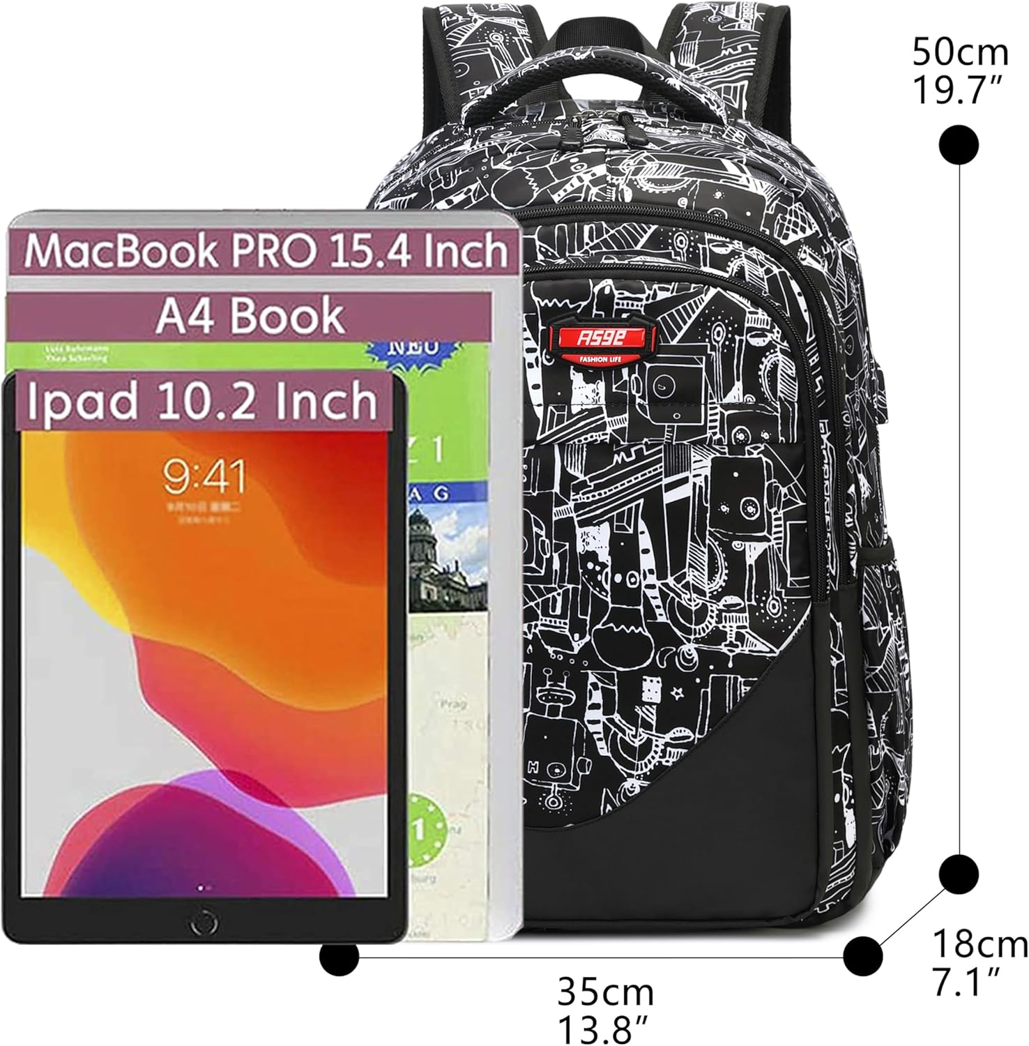 Oxford Fabric School Backpack For Boys, School Backpack With Print, Teenager School Bag, Outdoor Reflective Daypack, Grey C – Bild 2