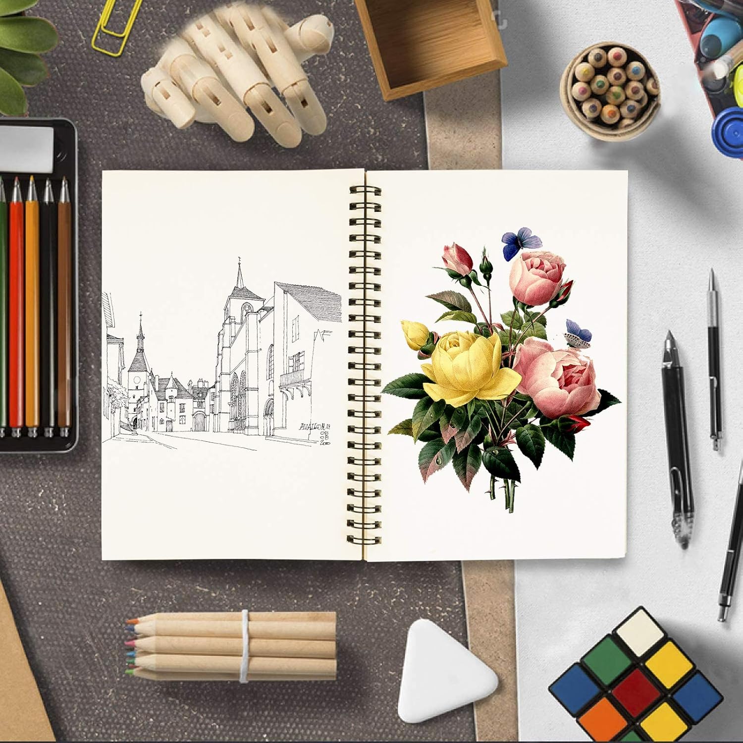Notepad A5 Spiral Notebook Blank Sketch Pad Kraft Paper Cover Writing Pad Drawing Pad 100 Pages/50 Sheets for Travel School and Office 21 x 14 cm, 4 Packs (Brown and Black) – Bild 4