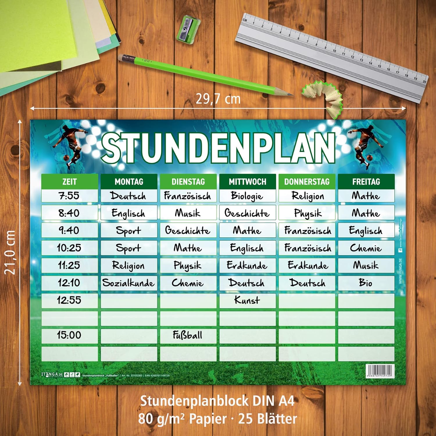 itenga Timetable DIN A4 as a pad, 25 sheets, football motif timetable pad – Bild 3