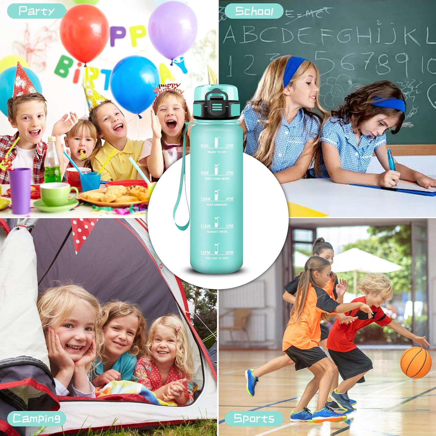 Grsta Children's Water Bottle, 0.5 Litres, Bottle with Time, Water Bottle, Leak-Proof, Water Bottle with Time Marking, Easy to Clean, Adult Bottle for School, Outdoor – Bild 7