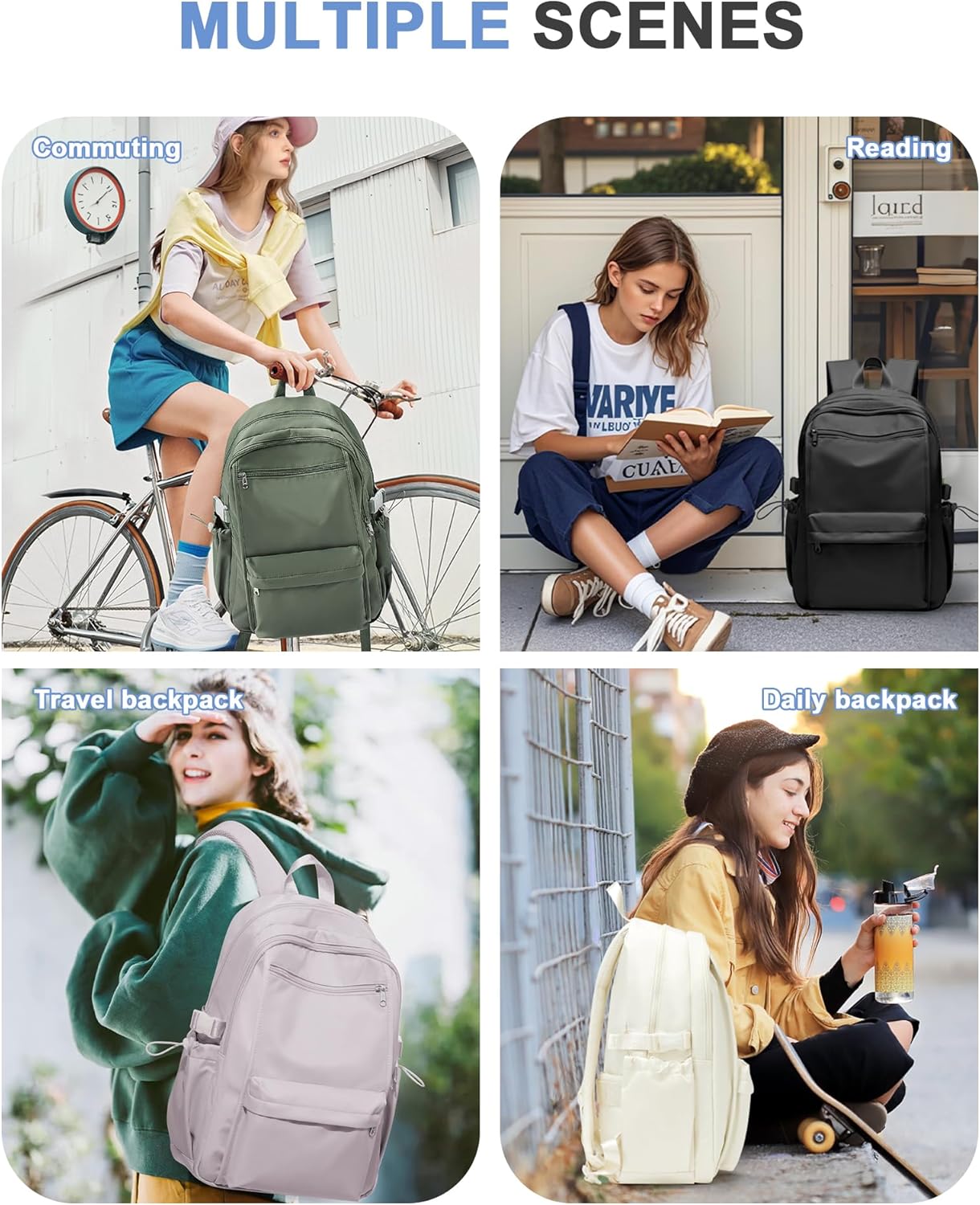 School Backpack Women's Lightweight Backpack 14 Inch Laptop Travel Backpack Causal Travel School Bags for Girls Boys Teenagers Book Bag College Boys Men Work Daypack, A-Black, L, Rucksack Backpacks – Bild 6
